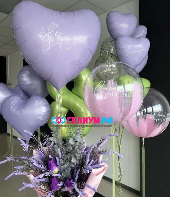 Шары на 8 марта с шарами баблс с надписью