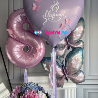 Набор шаров с гелием сиреневые Бабочка