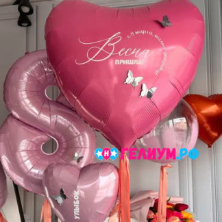 Набор шаров на 8 марта розовые с бабочками