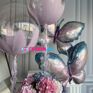 Шары с гелием сиреневые Бабочки