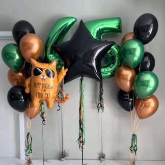 Набор шаров мужчине мальчику с котом чёрные,зелёные, оранжевые шары