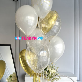 Фонтан шаров белые с конфетти