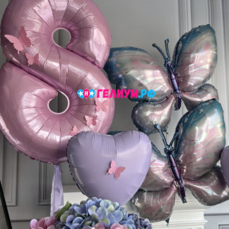 Шары с гелием сиреневые Бабочка