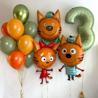 Воздушные шары три кота Коржик,карамелька,компот
