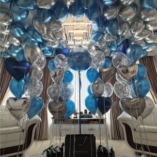 Большой набор шаров синих и серебреных для мужчины