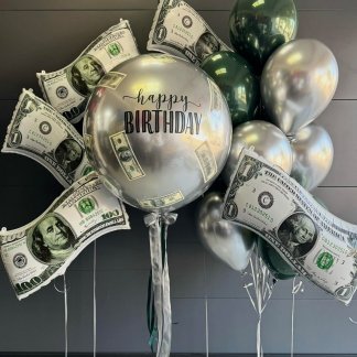 Набор шаров серебро и зеленые с долларами