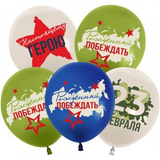 Шар (12''/30 см) 23 Февраля, Настоящему Герою, Ассорти, пастель, 2 ст